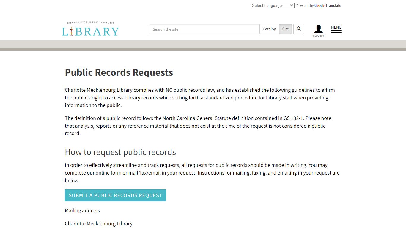 Public Records Requests | Charlotte Mecklenburg Library